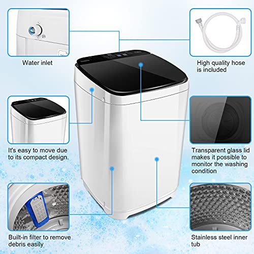 Nictemaw Portable Washer With Drain Pump, 15.5Lbs Capacity Full-Automatic Compact Washing Machine 1.7 Cu.ft Clothes Washing Machine, 10 Programs Selections with LED Display/Faucet Adapter for Home, Apartments, Rvs