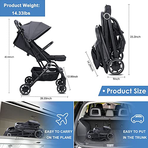 Wheelive Lightweight Baby Stroller, One Hand Easy Fold Compact Travel Stroller with Adjustable Backrest & Storage Basket, Sleep Shade - Infant Stroller for Airplane Travel and More