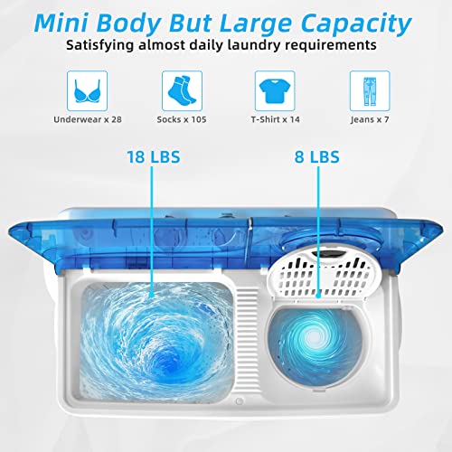 Giantex Portable Washing Machine, 2 in 1 Washer and Spinner Combo, 26lbs Capacity 18 lbs Washing 8 lbs Spinning, w/Timer Control, Built-in Drain Pump, Dorm Apartment Semi-Automatic Laundry Twin Tub Mini Washer (Blue & White)