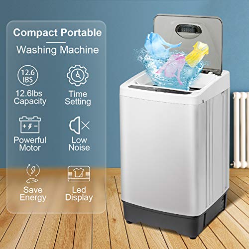 Full Automatic Portable Washing Machine, 15 lbs Washer and Dryer Combo, Small 2 in 1 Laundry Clothes Washer with Drain Pump, Wheels, LED Display for Apartment, Camping, Rv, Sink