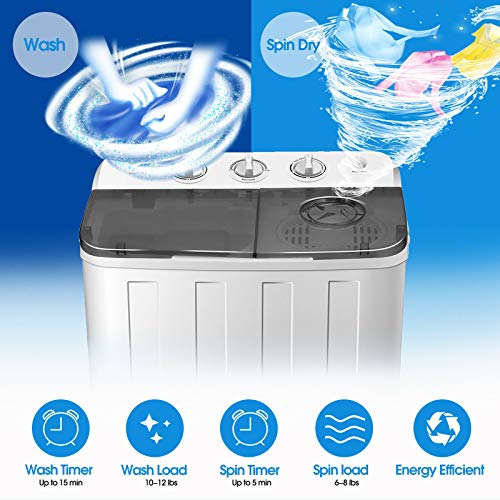 Portable Washing Machine Spin Dryer Compact Twin Durable Sturdy Heavy Duty Versatile 17 pound Capacity for Home Apartment Washer Combo Laundry Room Indoor Outdoor Clothes Household Hotel Dorm