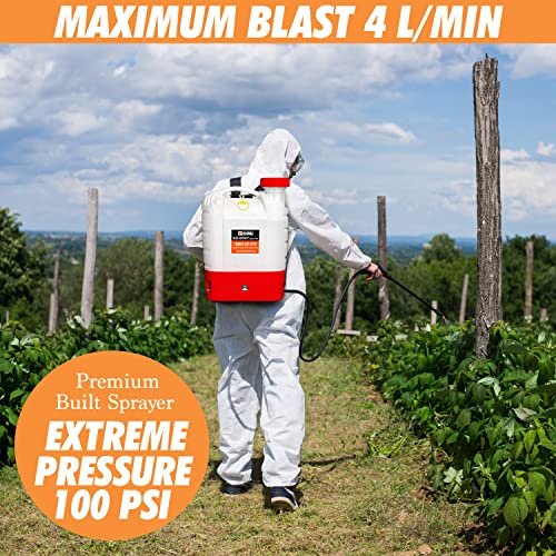 4.2 Gallon Battery Powered Backpack Sprayer - 8 Nozzles, 240ml Measuring Bottle, 100PSI Cutoff Pressure, Long Battery Life, Wide Mouth, High-Pressure Spray Hose, Trigger Lock, Pressure Knob Controller