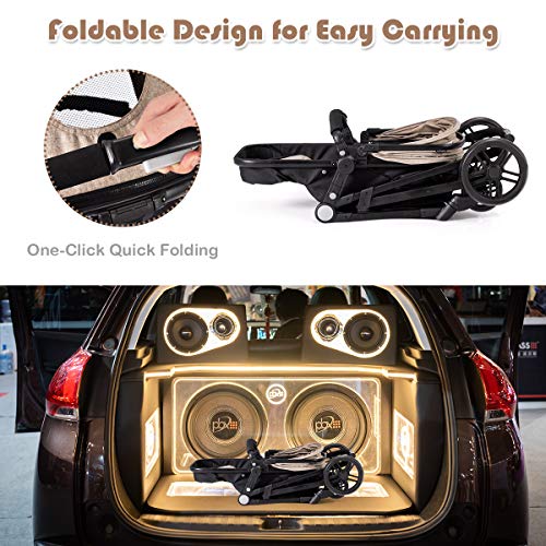 HONEY JOY Baby Stroller, High Landscape Convertible Infant Bassinet Stroller, Adjustable Canopy & Backrest, Storage Basket, Cup Holder, Foldable Newborn Carriage Pram Stroller (Coffee)