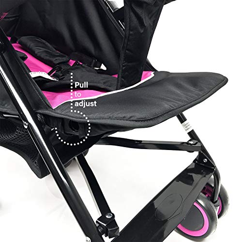 Evezo 2141A Full-Size Ultra Lightweight Umbrella Stroller, Reclining Seat, 5-Point Safety Harness, Canopy, Storage Bin (Hot Pink), 214-1A