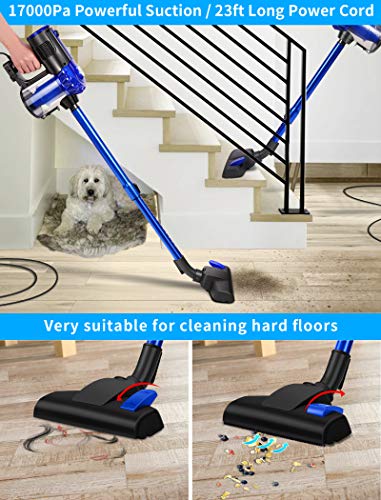 Elezon E600 Vacuum Cleaner 17KPa Powerful Suction,Bagless Corded Stick Handheld Vacuum for Hardwood Floor and Tile,Blue