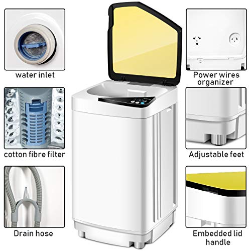 Giantex Full-Automatic Washing Machine Portable Washer and Spin Dryer 7.7lbs Capacity Compact Laundry Washer with Built-in Barrel Light Drain Pump and Long Hose for Apartments Camping (White & Yellow)