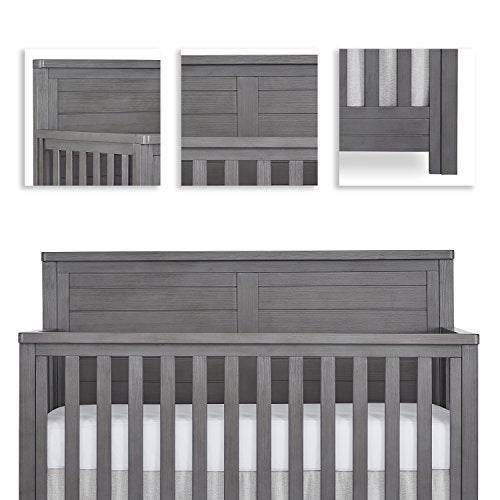 Evolur Belmar Flat 5-in-1 Convertible Crib in Rustic Grey, Greenguard Gold Certified