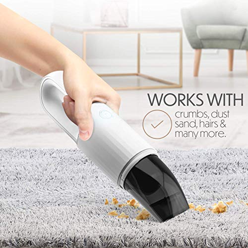 Starument Portable Hand Vacuum Cleaner Handheld Cordless Cleaner for Dust Pet Hair Dirt, Home, Car Interior, Lightweight, Easy to Use, Compact Design Battery Rechargeable with USB-C Cable White