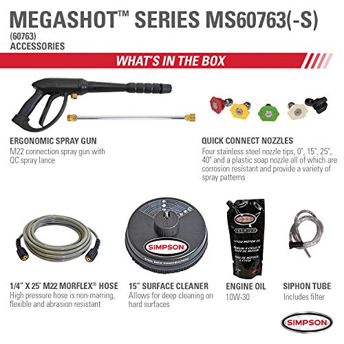 SIMPSON Cleaning MS60763-S MegaShot Gas Pressure Washer Powered by Kohler RH265 + Simpson Cleaning 80165 Universal 15" Steel Surface Scrubber for Cold Water Pressure Washers