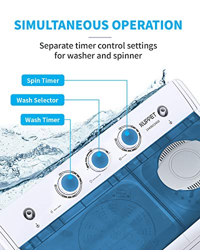 KUPPET Compact Twin Tub Portable Mini Washing Machine 21lbs Capacity, Washer(14.4lbs)&Spiner(6.6lbs)/Built-in Drain Pump/Semi-Automatic, White&Blue