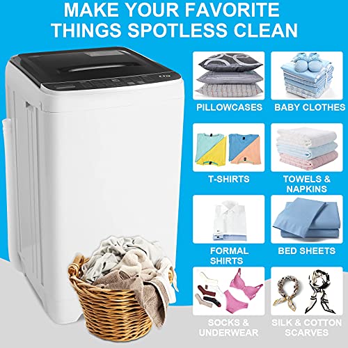 Portable Washer Nictemaw 17.8Lbs Capacity Full-Automatic Washer Machine 1.9 Cu.ft 2 in 1 Compact Laundry Washer with Drain Pump/10 Programs 8 Water Level Selections/LED Display/Faucet Adapter for Home, Apartments