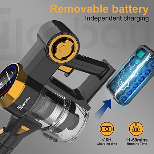 Cordless Vacuum Cleaner, Nicebay 25Kpa Brushless Motor Stick Vacuum Cleaner,Digital Touchscreen&Smart Induction Auto-Adjustment, 4 in 1 Lightweight Handheld Vacuum for Hardwood Floor Carpet Hair