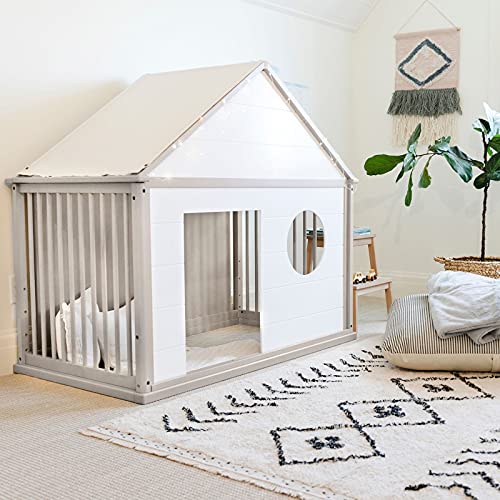 Storkcraft Timeless 5-in-1 Convertible Crib with Bonus - Transforms into Playhouse - Converts to Toddler Bed, Full-Size Bed Mattress Not Included, Brushed Fog