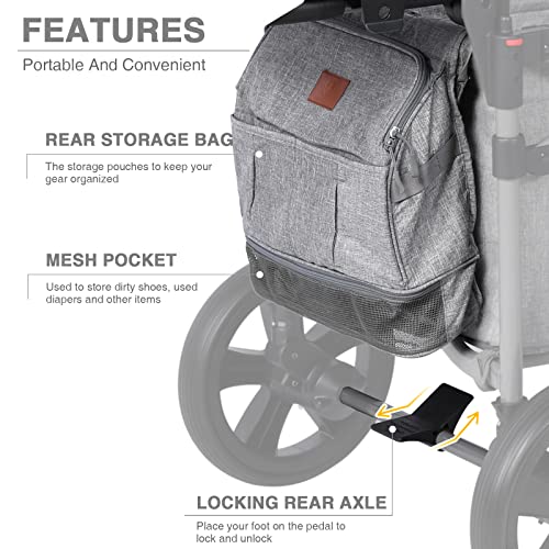 EVER ADVANCED Foldable Wagons for Two Kids & Cargo, Collapsible Folding Stroller with Adjustable Handle Bar,Removable Canopy with 5-Point Harness
