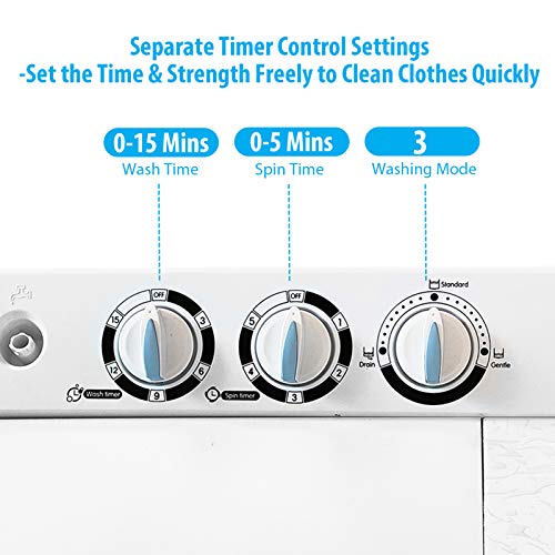 Frifer Twin Tub MIini Washing Machine, Compact Semi-Automatic 15 Lbs Washer and 10Lbs Dryer, Portable Washer Machine with Timer Control for Apartment, Dorms, RVs, Camping, White