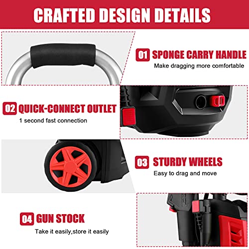 Electric Pressure Washer 2.5GPM Power Washer 1800W High Pressure Washer Cleaner with All-in-one Spray Nozzle, 20 Ft Hose & 35 Ft Wire