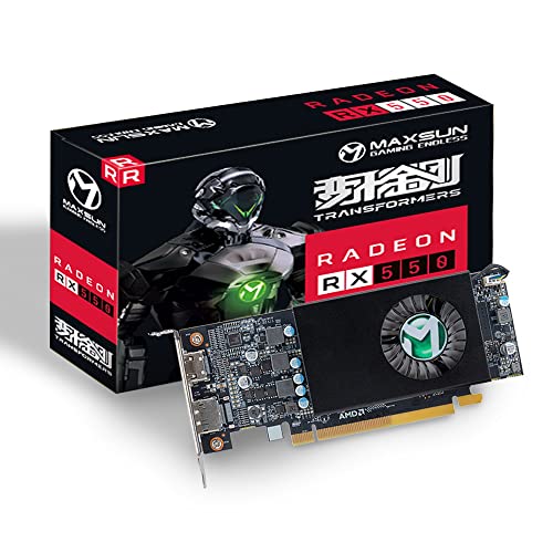 MAXSUN AMD Radeon RX 550 4GB Low Profile Small Form Factor Video Graphics Card for Gaming Computer PC GPU GDDR5 ITX SFF HDPC 128-Bit DirectX 12 PCI Express X16 3.0, HDMI, DisplayPort