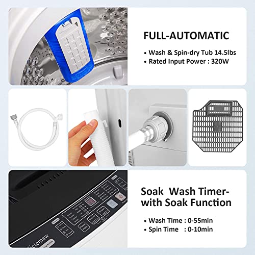 Washing Machine Nictemaw Portable Washer 1.73 Cu.ft/17.6Lbs Capacity Full-Automatic Compact Laundry Washer With Drain Pump, 10 programs Selections with LED Display Ideal for Home/Apartments/Dorms/RV