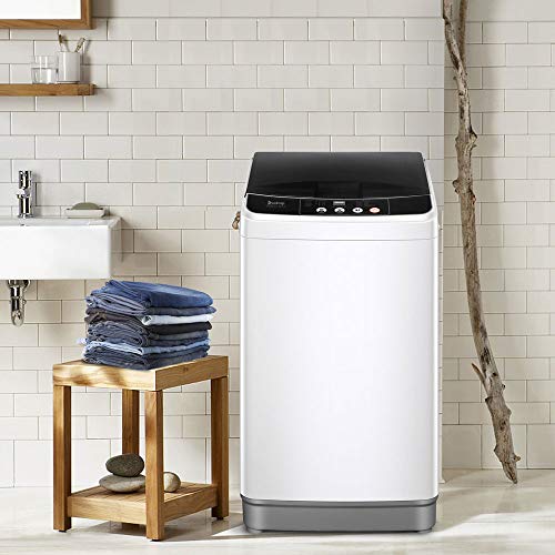 YYAO Full-Automatic Washing Machine Portable Compact Washer 10 Lbs Laundry Washer Spin with Drain Pump,10 programs 8 Water Level Selections with LED Display,Gray