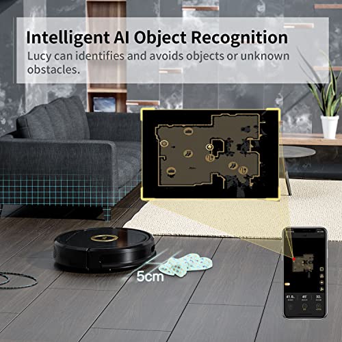 Robot Vacuum Lucy, Trifo Robotic Vacuum Cleaner, 3000Pa Suction, Intelligent AI Mapping, Virtual Walls, Ideal for Pets Hair, Self-Charging, Carpets&Hard Floors&Tile, 5G Wi-Fi, App Control