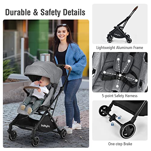 BABY JOY Baby Stroller, Foldable High Landscape Infant Carriage Newborn Pushchair with Reversible Seat, Adjustable Backrest & Canopy, 5-Point Safety Harness, Suspension Wheels & Storage Basket (Gray)