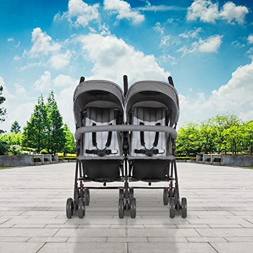 Dream On Me Volgo Twin Umbrella Stroller in Dark and Light Grey