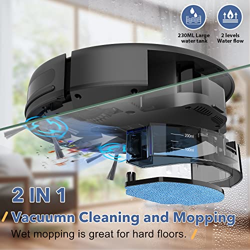 Robot Vacuum and Mop Combo, WiFi/App/Alexa, Robotic Vacuum Cleaner with Schedule, 2 in 1 Mopping Robot Vacuum with 230ML Water Tank, Self-Charging, Slim, Ideal for Hard Floor, Pet Hair, Carpet