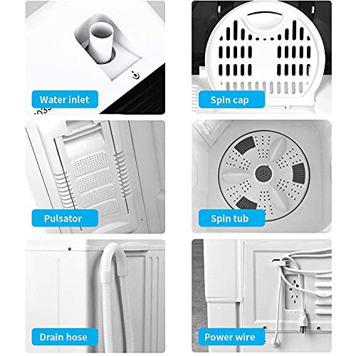 Portable Washing Machine, 26lbs Twin Tub Washer and Dryer Combo, Compact Laundry Machine with Spin and Drain for Apartment Home Dorms College Rooms (White & Black)