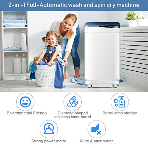 SAFEPLUS Portable Clothes Washing Machines,Automatic Small Washer and Spin Dryer 7.7 lbs Load Capacity Compact Laundry Washer with Built in Barrel Light for Apartments RVs and Small Space Living