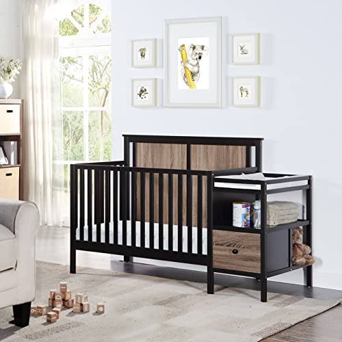 Suite Bebe Connelly 4-in-1 Crib and Changer Combo in Black/Vintage Walnut