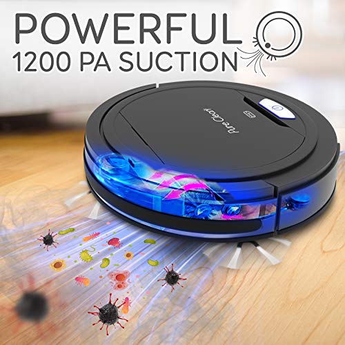 SereneLife Robot Automatic Vacuum Cleaner - Upgraded Lithium Battery 90 Min Run Time - Bot Self Detects Stairs Pet Hair Allergies Friendly Home Cleaning for Carpet Hardwood Floor - PUCRC26B , Black