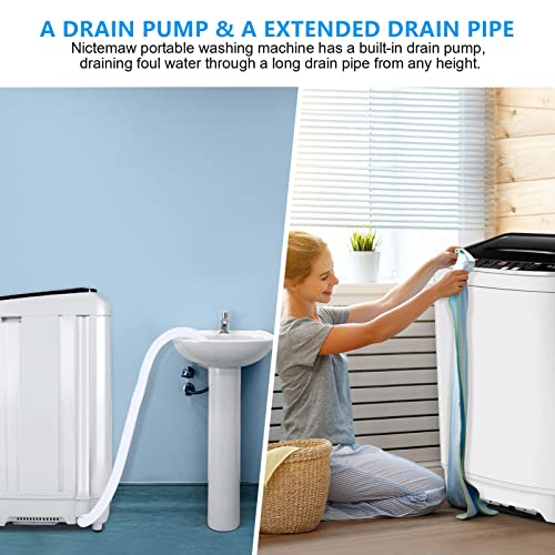 Portable Washer, 17.5Lbs Full-Automatic Washing Machine with Drain Pump, 2-in-1 Compact Laundry Washer with 10 Programs 8 Water Level Selections LED Display Top Load Cloth Washer for Home, Dorms