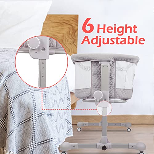 HAHASOLE Baby Bassinet Bedside Sleeper, 3 in 1 Bedside Crib with Detachable Mosquito Net, Portable Baby Nursery Bed with Mattress, Bedside Sleeper with 6 Height Adjustable & 2 Baby Bassinet Sheets