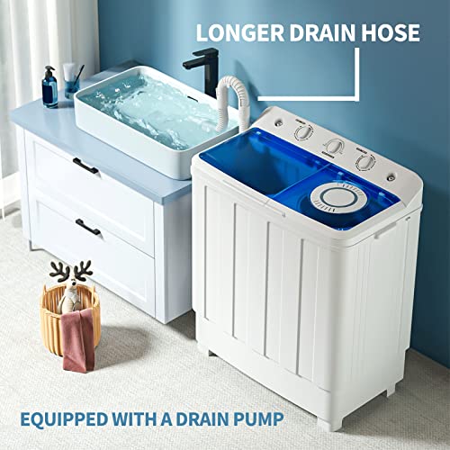 VCJ Portable Washing Machine 28bls Large Capacity Twin Tub Washing Machine Compact Washer & Spinner Combo Equipped with a Drain Dump for Apartments, Dorms and RVs