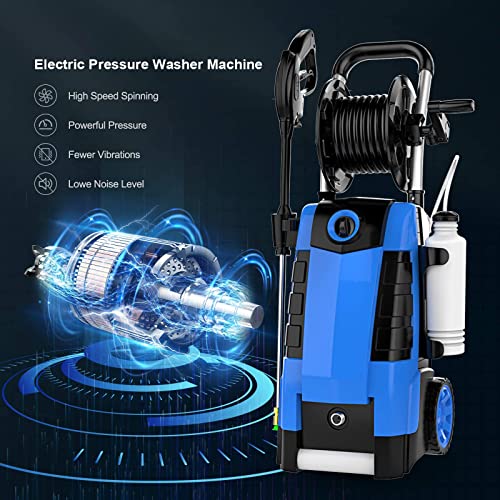 Power Washer, TE3000 1.9GPM Pressure Washer 1800W Electric High Pressure Washer Professional Car Washer Cleaner Machine with Hose Reel ,5 Nozzles for Patio Garden Yard Vehicle