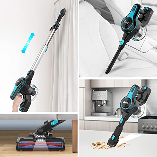 INSE Cordless Vacuum Cleaner, 6-in-1 Rechargeable Stick Vacuum with 2200 m-A-h Battery, Powerful Lightweight Vacuum Cleaner, Up to 45 Mins Runtime, for Home Hard Floor Carpet Pet Hair- N5S Azure