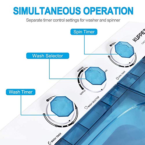 Topvendor 26Lbs Portable Compact Mini Twin Tub Washing Machine with Built-in Drain Pump,Semi-Automatic,Washer(18lbs)&Spiner(8lbs) (White&Blue)