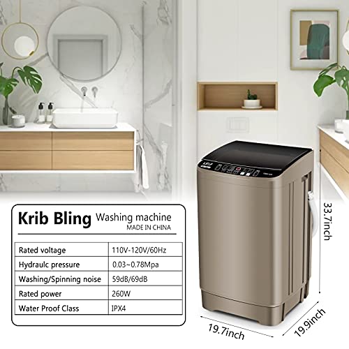 Krib Bling Full-Automatic Washing Machine with Drain Pump, 17.7lbs Compact Washer, 10 WashProgram & 8 Water Level, Ideal for Apartment, Dorm, RV