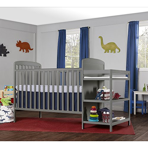 Dream On Me, Anna 3-in-1 Full Size Crib and Changing Table Combo in Steel Grey, Greenguard Gold Certified
