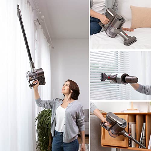 Puppyoo T11 Mate Cordless Vacuum Cleaner, 33Kpa Strong Suction & Lightweight, 400W Up to 60 Minutes Runtime, 5-in-1 Stick Handheld Vac for Deep Clean Pet Hair, Hard Floor, Carpet, Crevice, Car