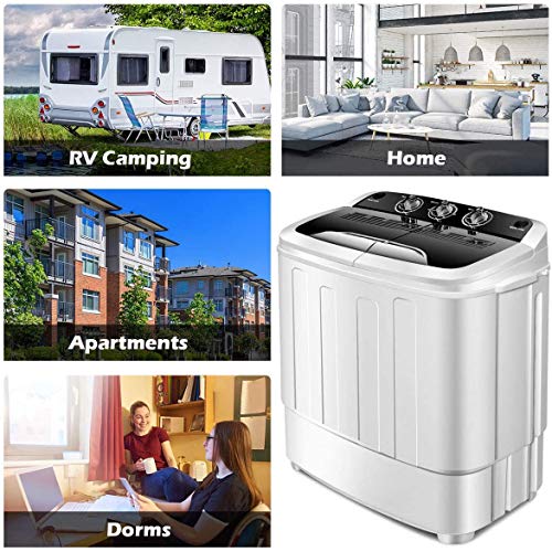 Clothes Washing Machines,SAFEPLUS Compact Mini Twin Tub Versatile Washing Machine with 8 lbs Washing &5 lbs Spin Dryer Load Cappacity Gravity Drain Pump and Drain Hose for Apartment (Black)