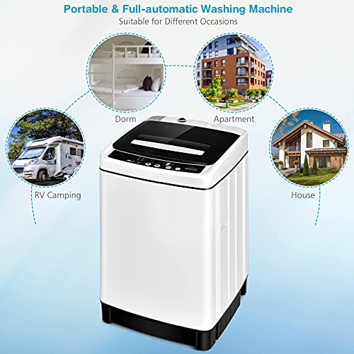Giantex Full Automatic Washing Machine, 2 in 1 Portable Laundry Washer 1.5Cu.Ft 11lbs Capacity Washer and Dryer Combo 8 Programs 10 Water Levels Energy Saving Top Load Washer for Apartment Dorm
