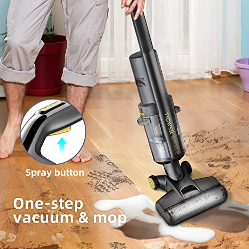 TICWELL Cordless Wet Dry Vacuum Cleaner, Lightweight Floors Vacuum Cleaner and Mop, One-Step Cleaning for Hard Floors, Great for Sticky Messes and Pet Hair, 30 Minutes Long Battery Life, Black