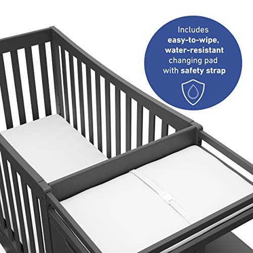 Graco Remi All-in-One Convertible Crib with Drawer & Changer - Jpma-Certified Convertible Crib with Storage Drawer, Gray, 116.73 pounds