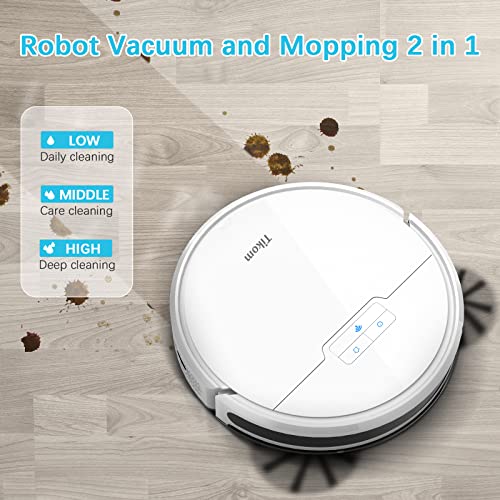 Robot Vacuum and Mop, Tikom G8000 Robot Vacuum Cleaner, 2700Pa Strong Suction, Self-Charging, Good for Pet Hair, Hard Floors, White