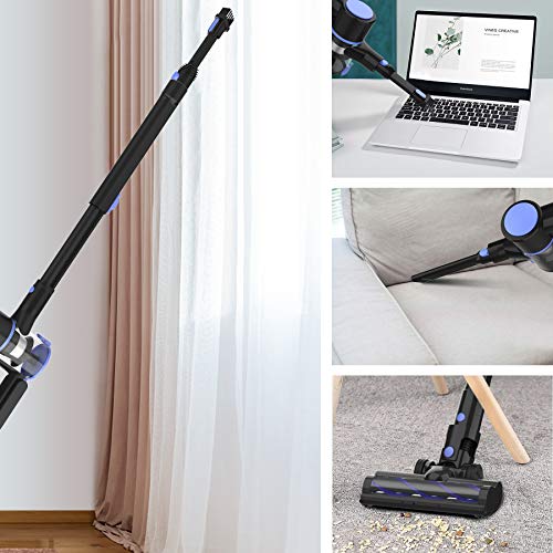 Wowgo Cordless Vacuum Cleaner, 160W Powerful Suction Stick Vacuum with 40min Max Long Runtime Detachable Battery, 4 in 1 Lightweight Quiet Handheld Vacuum Cleaner for Home Hard Floor Carpet Pet Hair