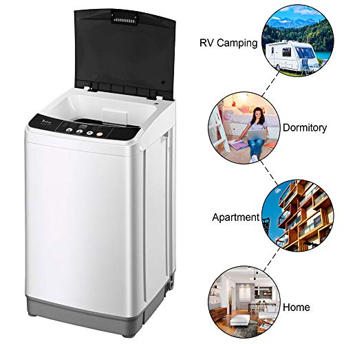 YYAO Full-Automatic Washing Machine Portable Compact Washer 10 Lbs Laundry Washer Spin with Drain Pump,10 programs 8 Water Level Selections with LED Display,Gray