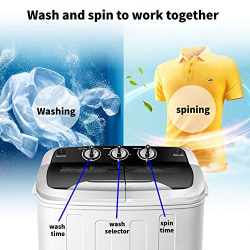 Clothes Washing Machines,SAFEPLUS Compact Mini Twin Tub Versatile Washing Machine with 8 lbs Washing &5 lbs Spin Dryer Load Cappacity Gravity Drain Pump and Drain Hose for Apartment (Black)