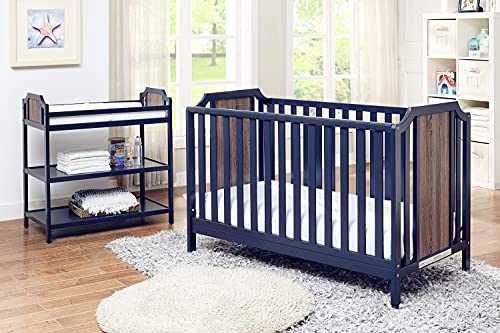 Suite Bebe Brees Convertible Island Crib in Midnight Blue and Vintage Walnut , 53.5x37.5x30.5 Inch (Pack of 1)