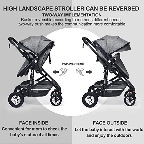 INFANS Baby Stroller for Newborn, 2 in 1 High Landscape Convertible Reversible Bassinet Pram for Infant & Toddler, Foldable Aluminum Alloy Pushchair with Adjustable Backrest, 3D Suspension (Grey)